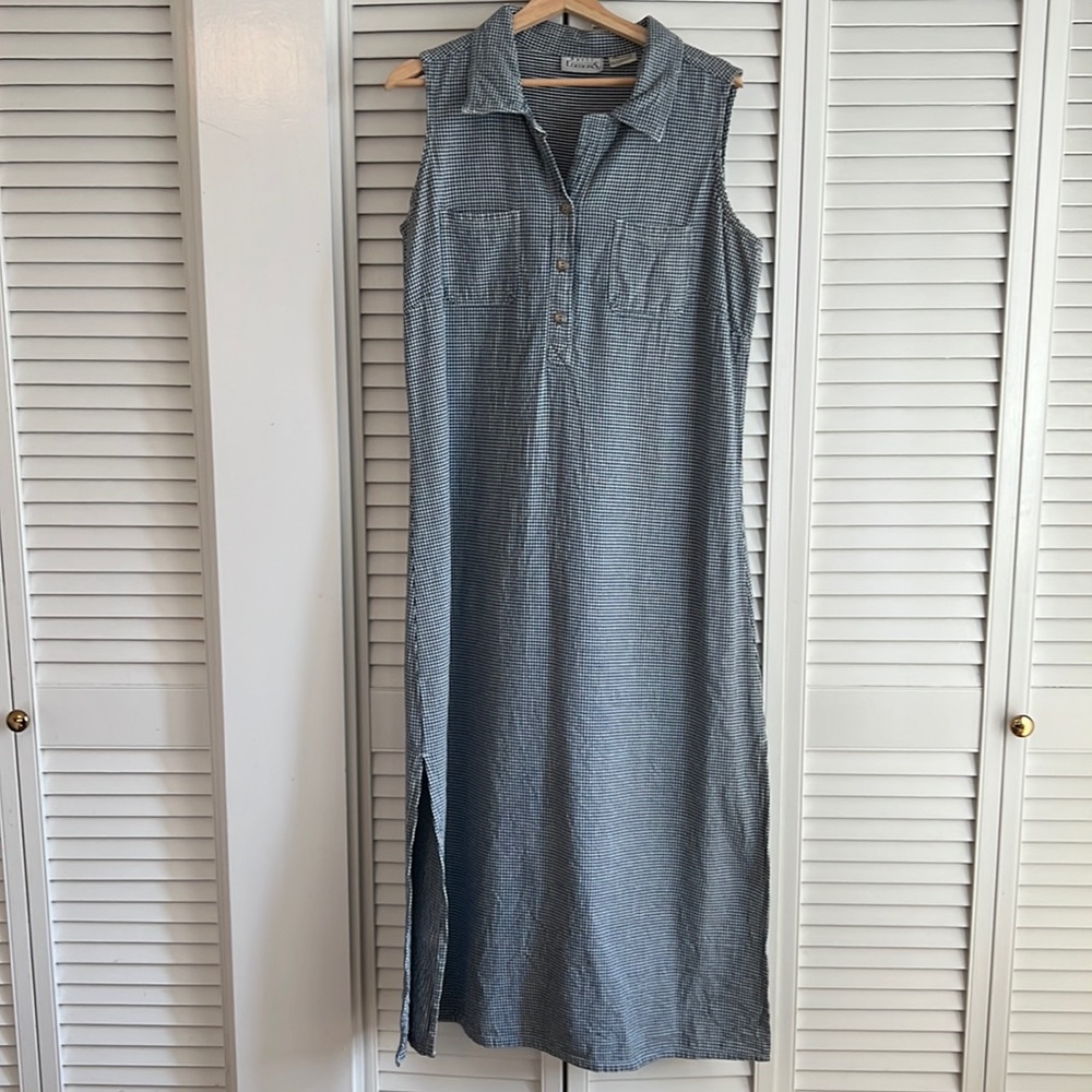 Vintage Basic Editions maxi Henley style gingham dress. 100% cotton.